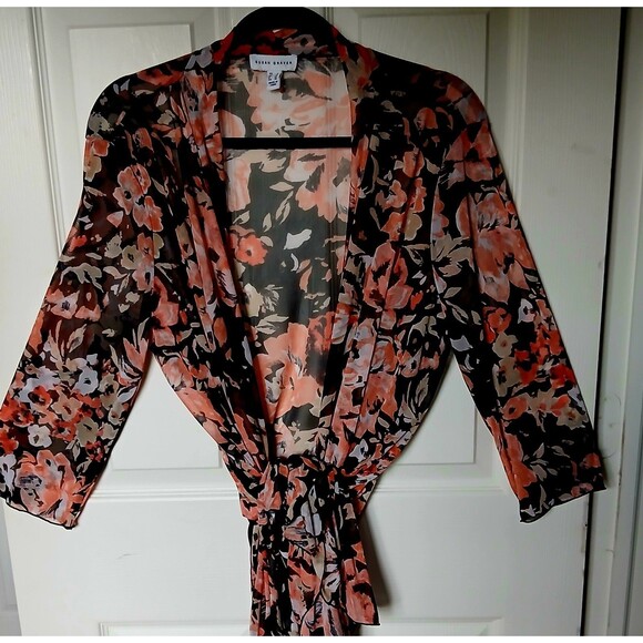 Susan Graver Floral Kimono Top size LARGE/XL Autumn Colors Orange - Picture 3 of 5